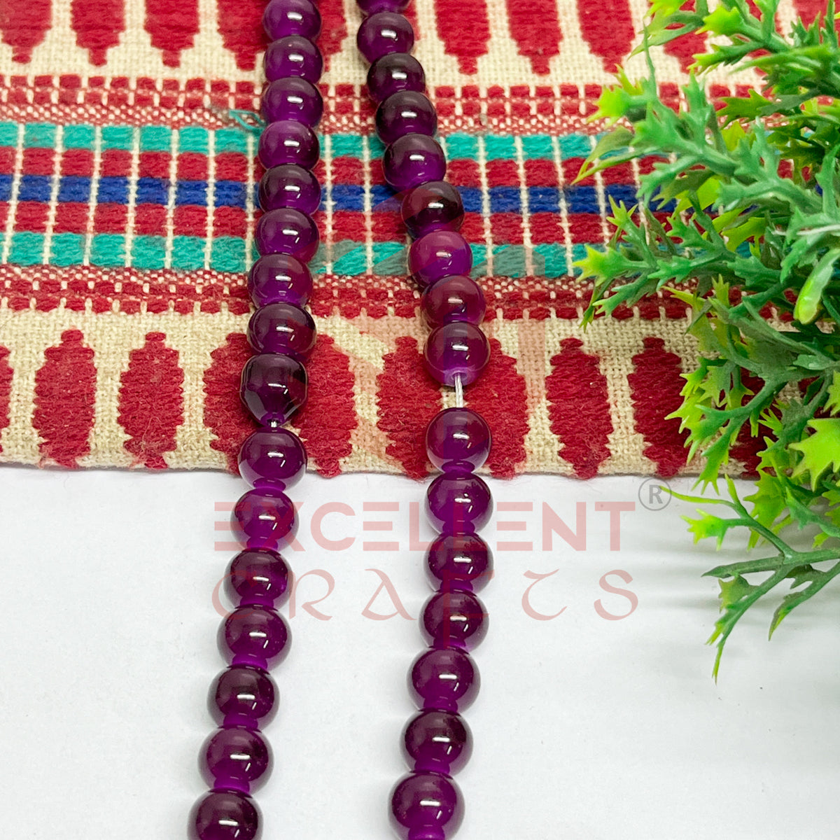 8mm Round Glass Beads- 1 Line