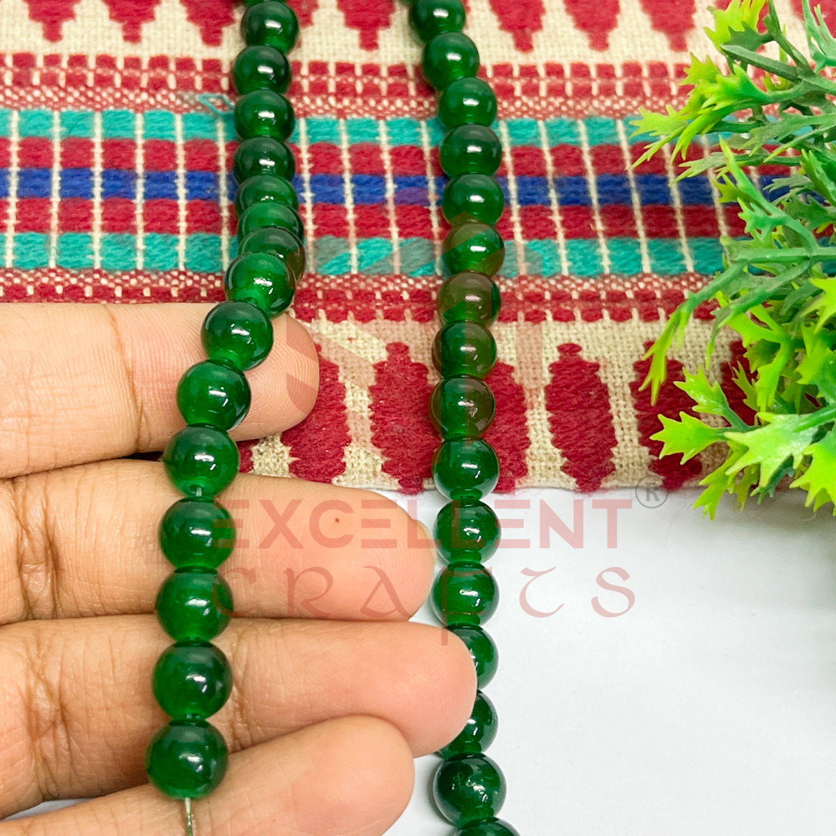 8mm Round Glass Beads- 1 Line