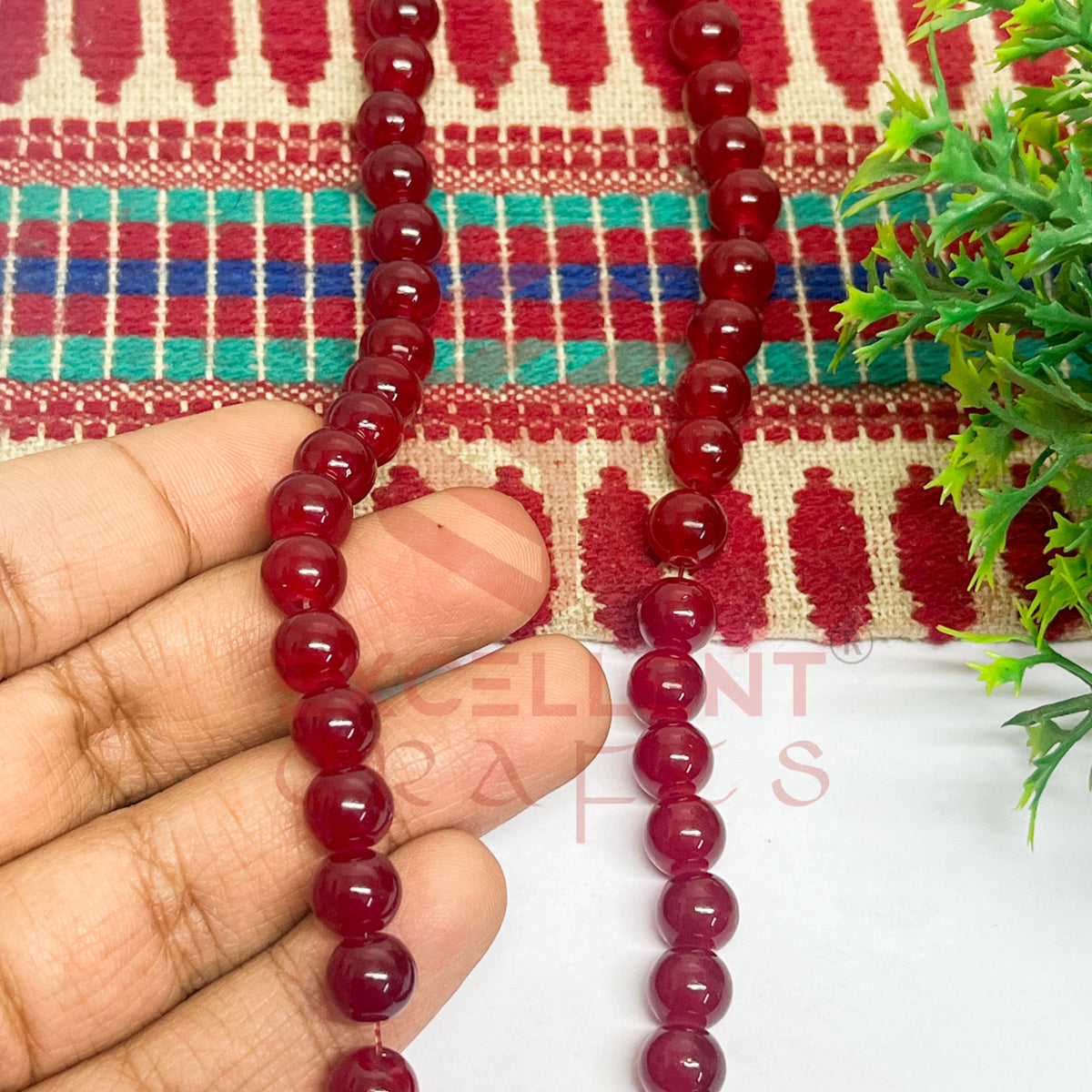 8mm Round Glass Beads- 1 Line