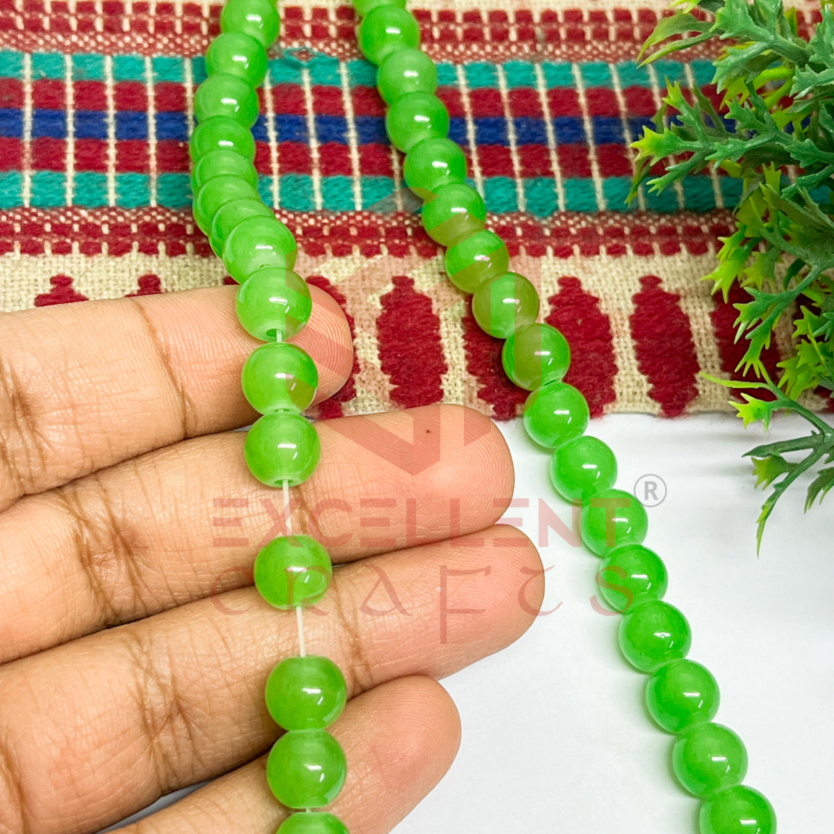 8mm Round Glass Beads- 1 Line