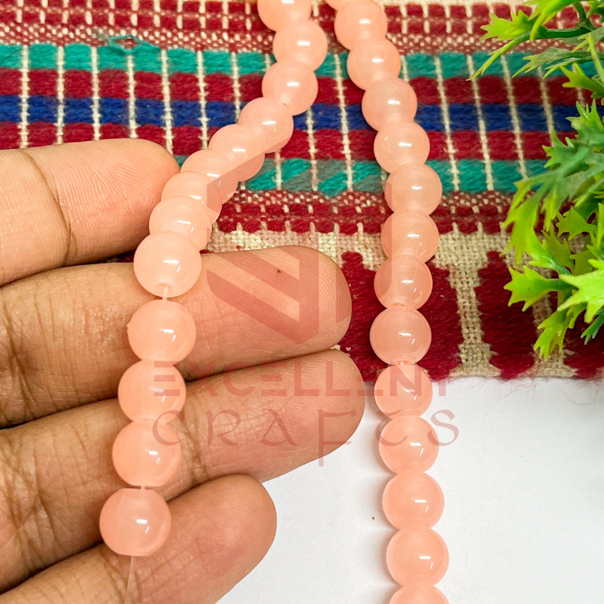 8mm Round Glass Beads- 1 Line