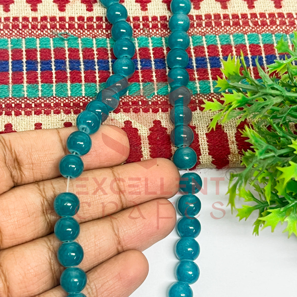 8mm Round Glass Beads- 1 Line
