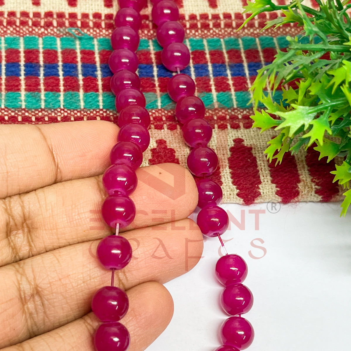 8mm Round Glass Beads- 1 Line
