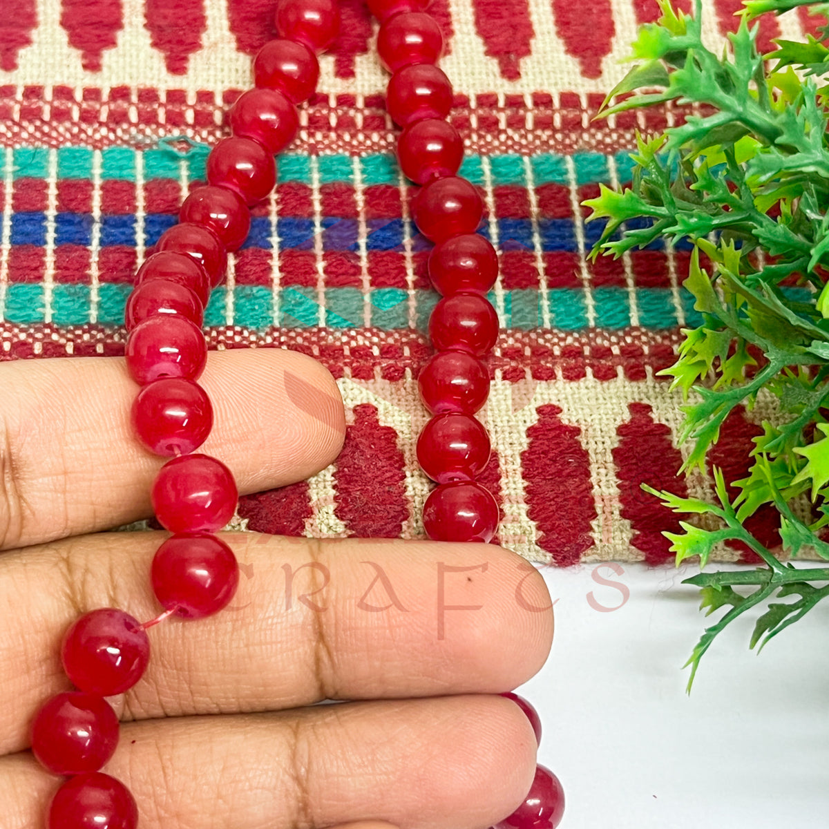 8mm Round Glass Beads- 1 Line