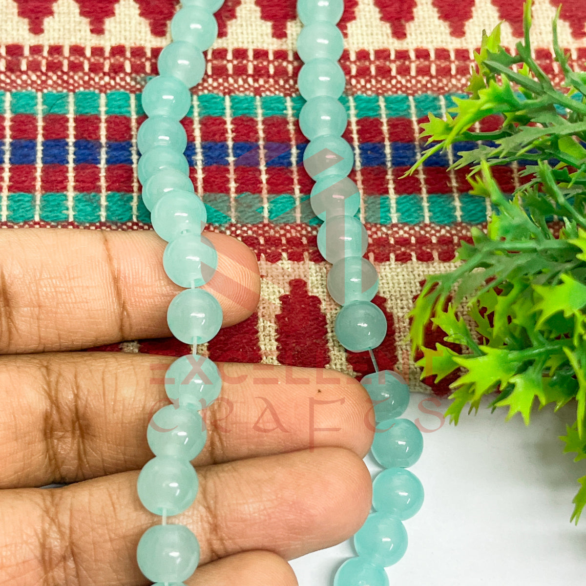 8mm Round Glass Beads- 1 Line