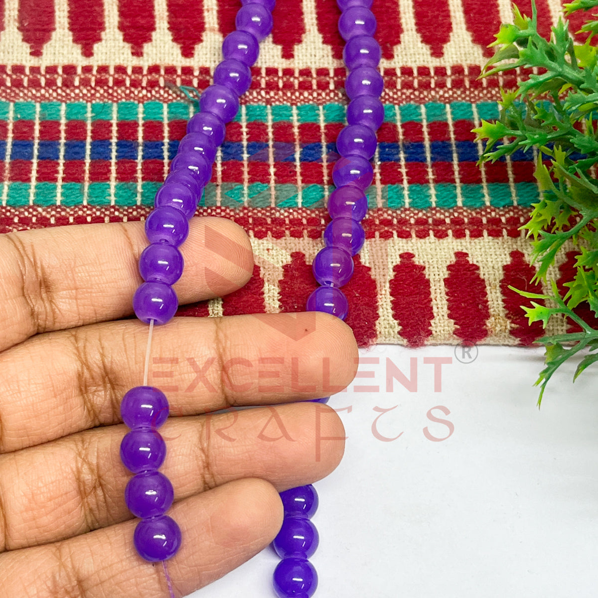8mm Round Glass Beads- 1 Line