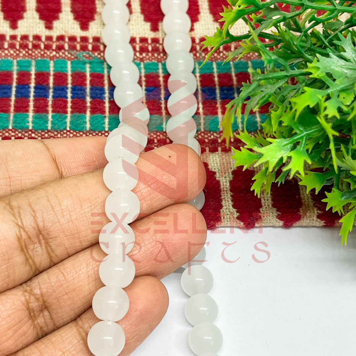 8mm Round Glass Beads- 1 Line