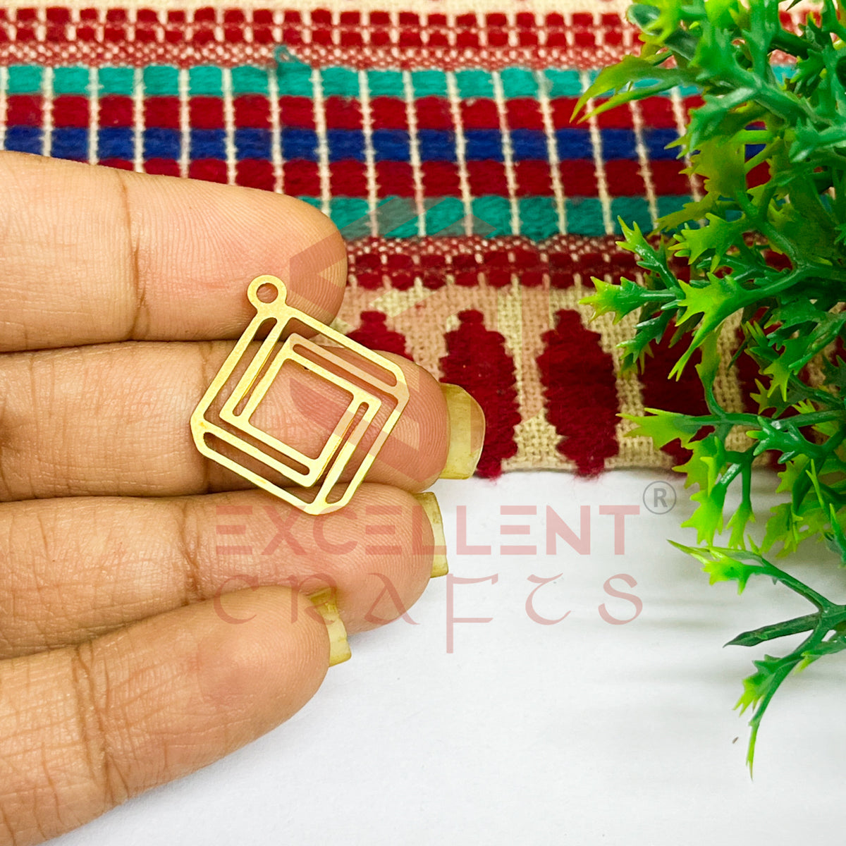 20x25mm Square Shape Stripes Design Raw Brass Charm