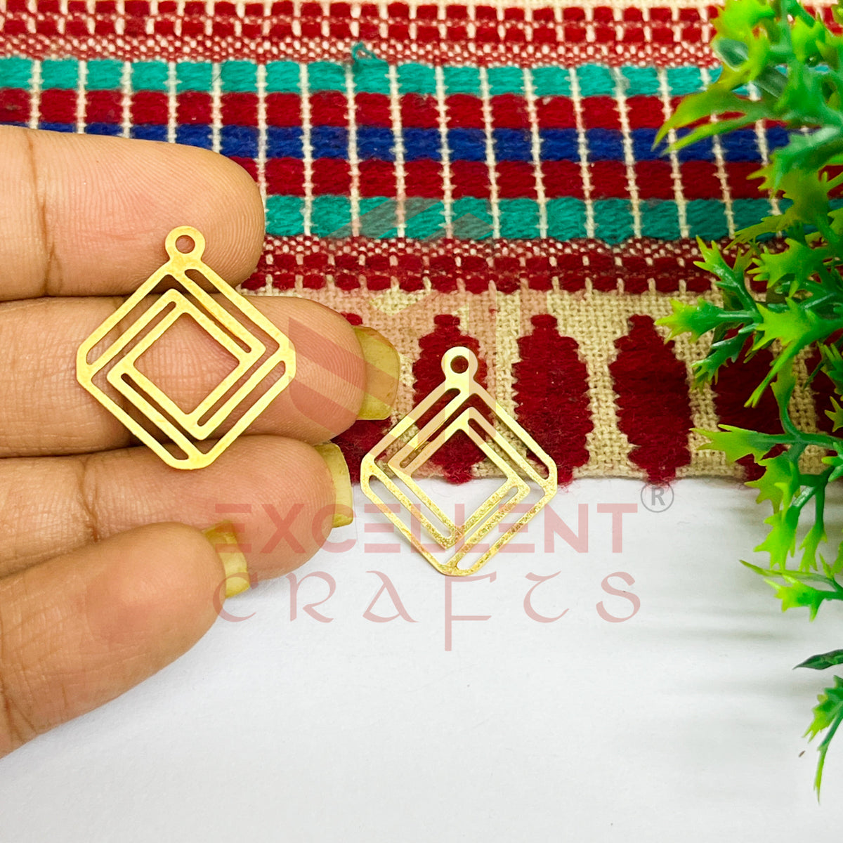 20x25mm Square Shape Stripes Design Raw Brass Charm