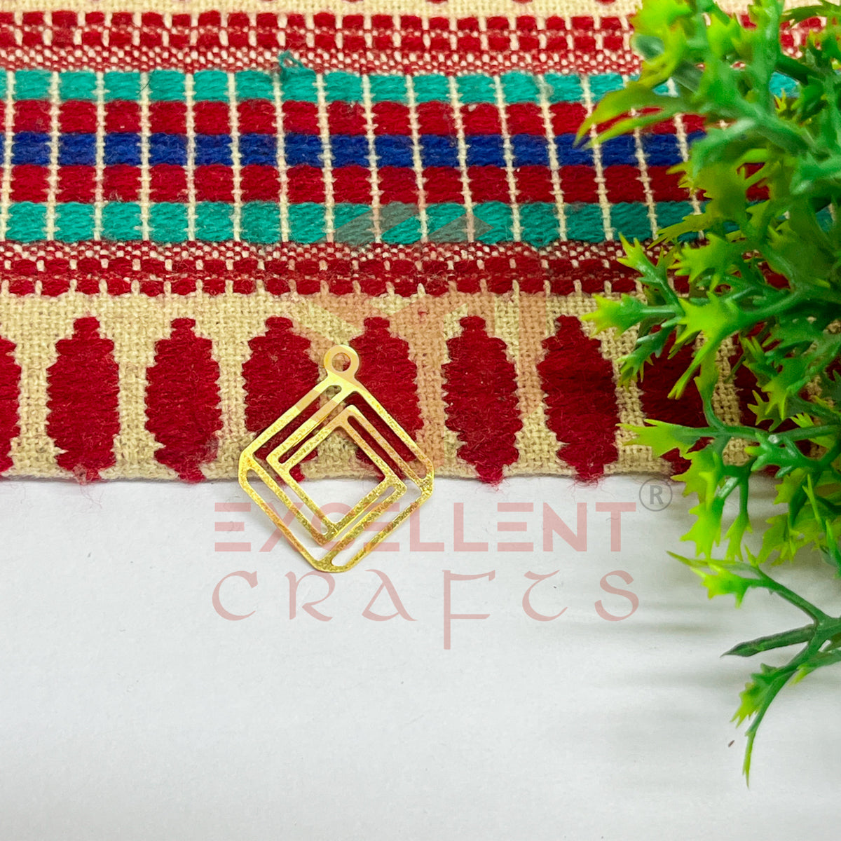 20x25mm Square Shape Stripes Design Raw Brass Charm