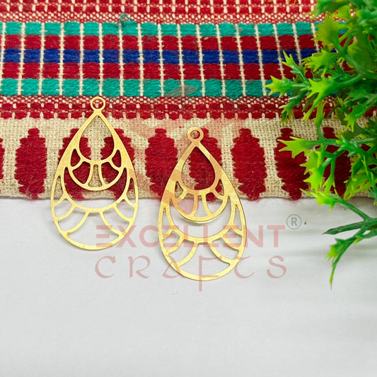 Raw Brass Drop Shape Charm with Jali Design - 1 Pc
