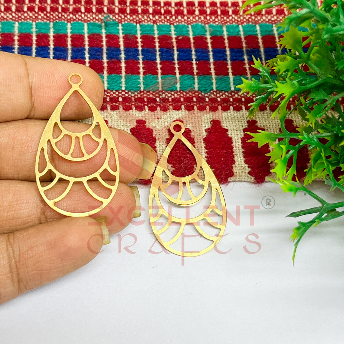 Raw Brass Drop Shape Charm with Jali Design - 1 Pc