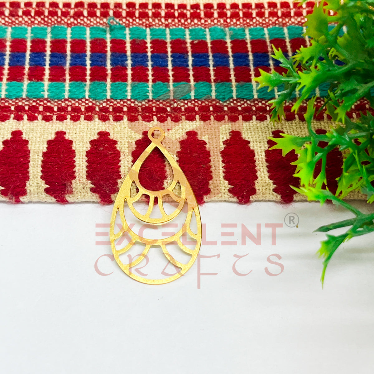 Raw Brass Drop Shape Charm with Jali Design - 1 Pc