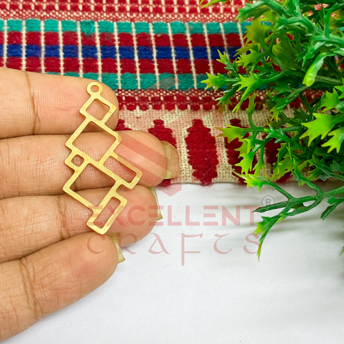 Raw Brass Charm with Square-Rectangle Combo Design 1 Pc