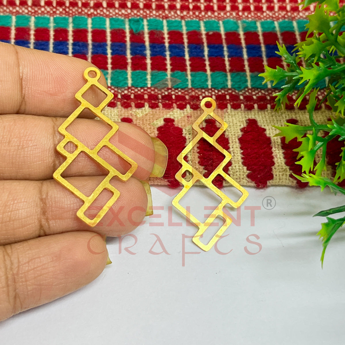 Raw Brass Charm with Square-Rectangle Combo Design 1 Pc