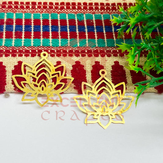 Lotus Flower Design Raw Brass Charm for Earrings 1 Pc