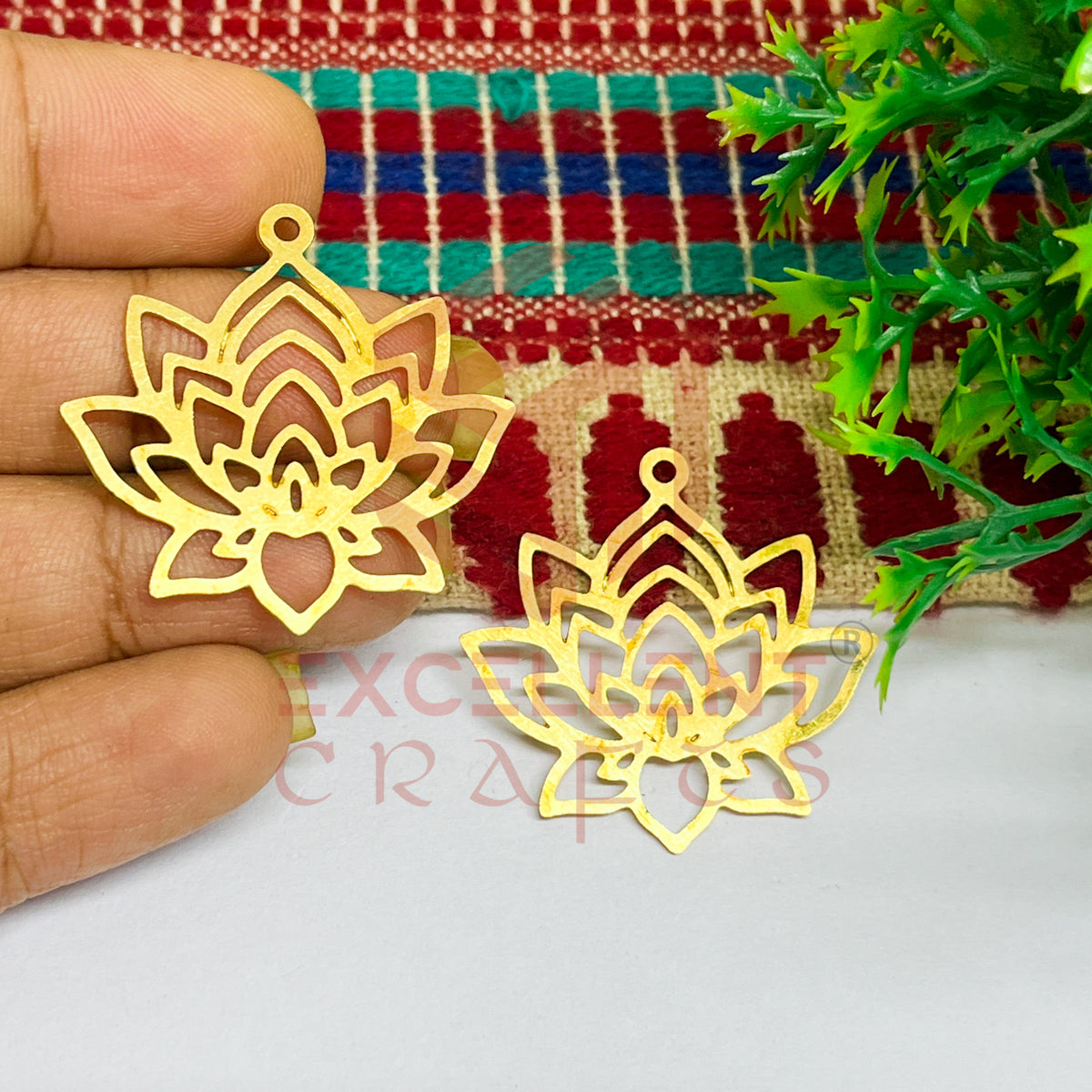 Lotus Flower Design Raw Brass Charm for Earrings 1 Pc