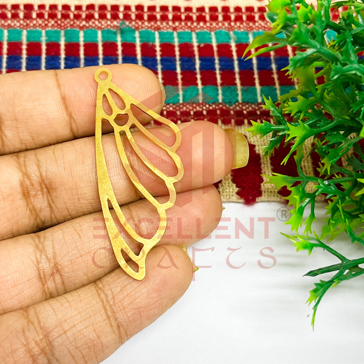 20x50mm Feather Design Raw Brass Charm