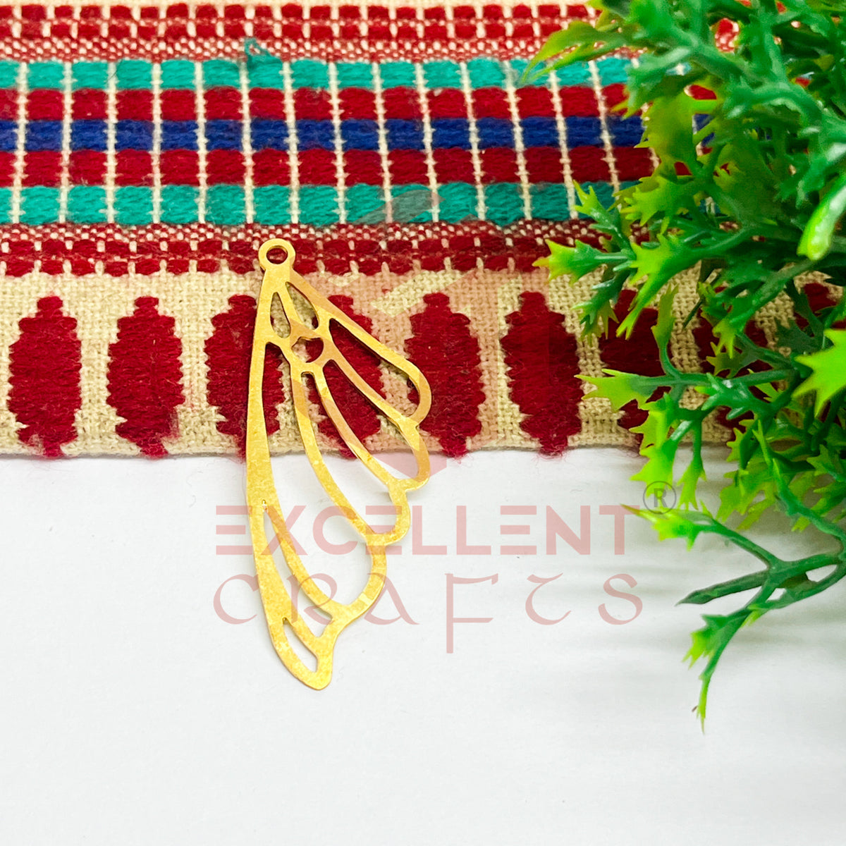 20x50mm Feather Design Raw Brass Charm