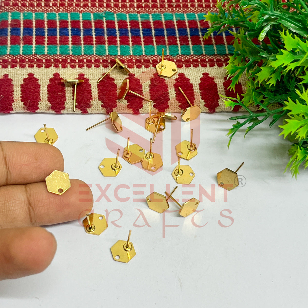 Hexagon Tiny Brass Stud