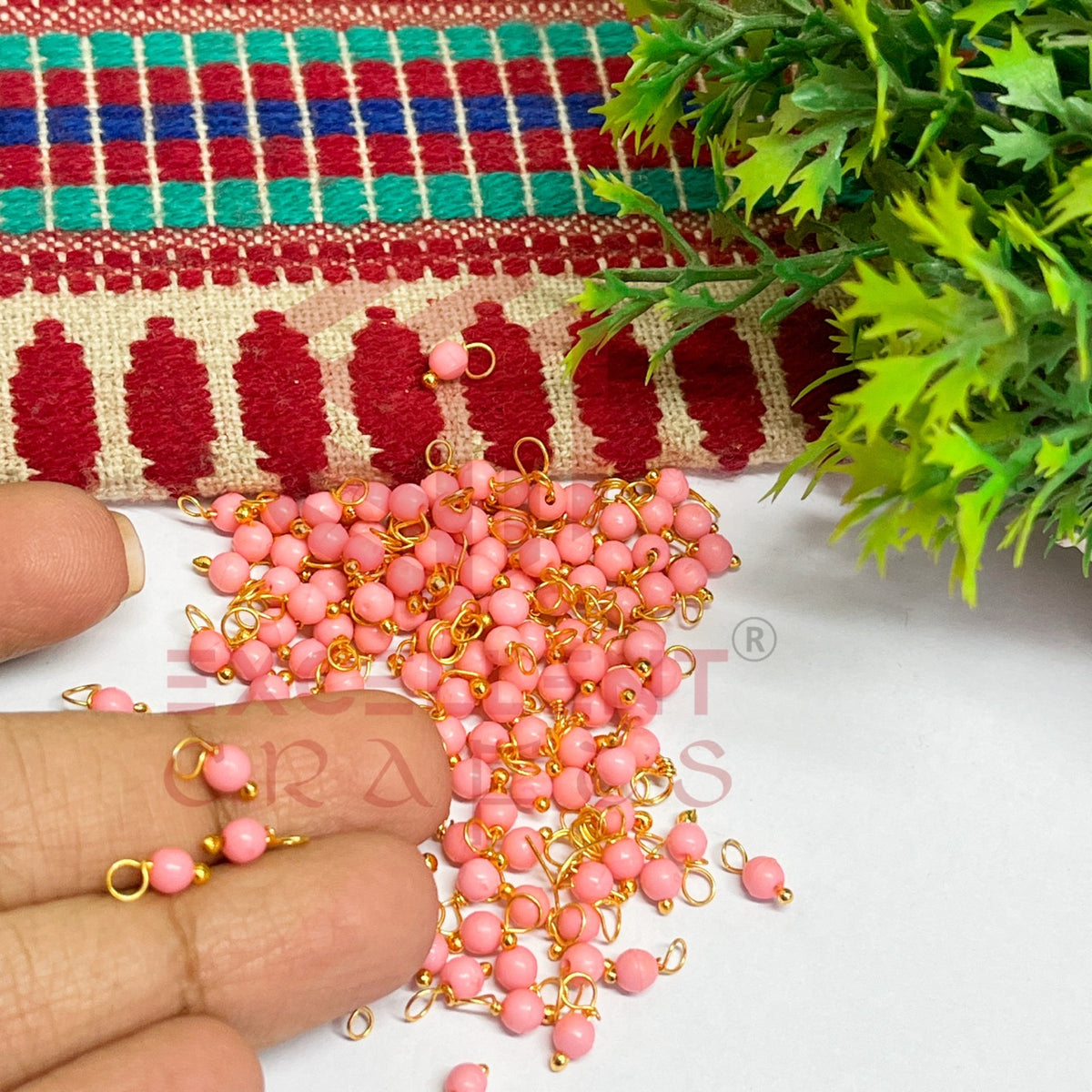 3mm Round Baby Pink Color Pearl Loreal Charms for making Jewellery - (Pack of 10g - 200-250Pcs)