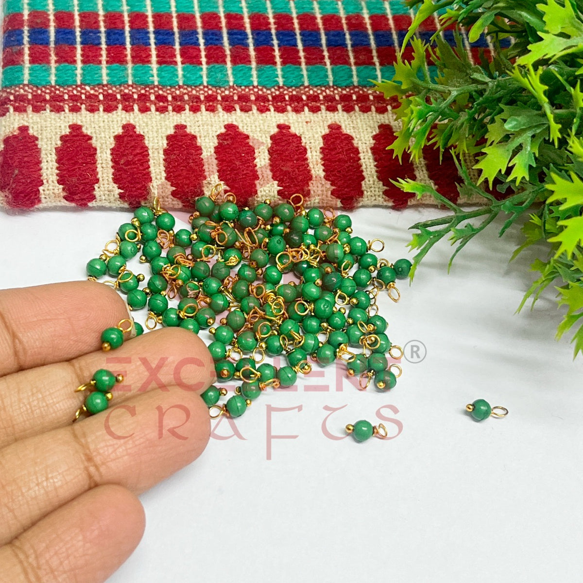 3mm Round Green Color Pearl Loreal Charms for making Jewellery - (Pack of 10g - 200-250Pcs)
