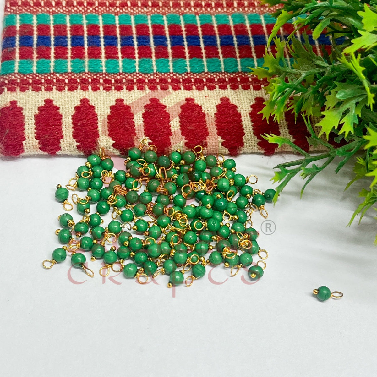 3mm Round Green Color Pearl Loreal Charms for making Jewellery - (Pack of 10g - 200-250Pcs)