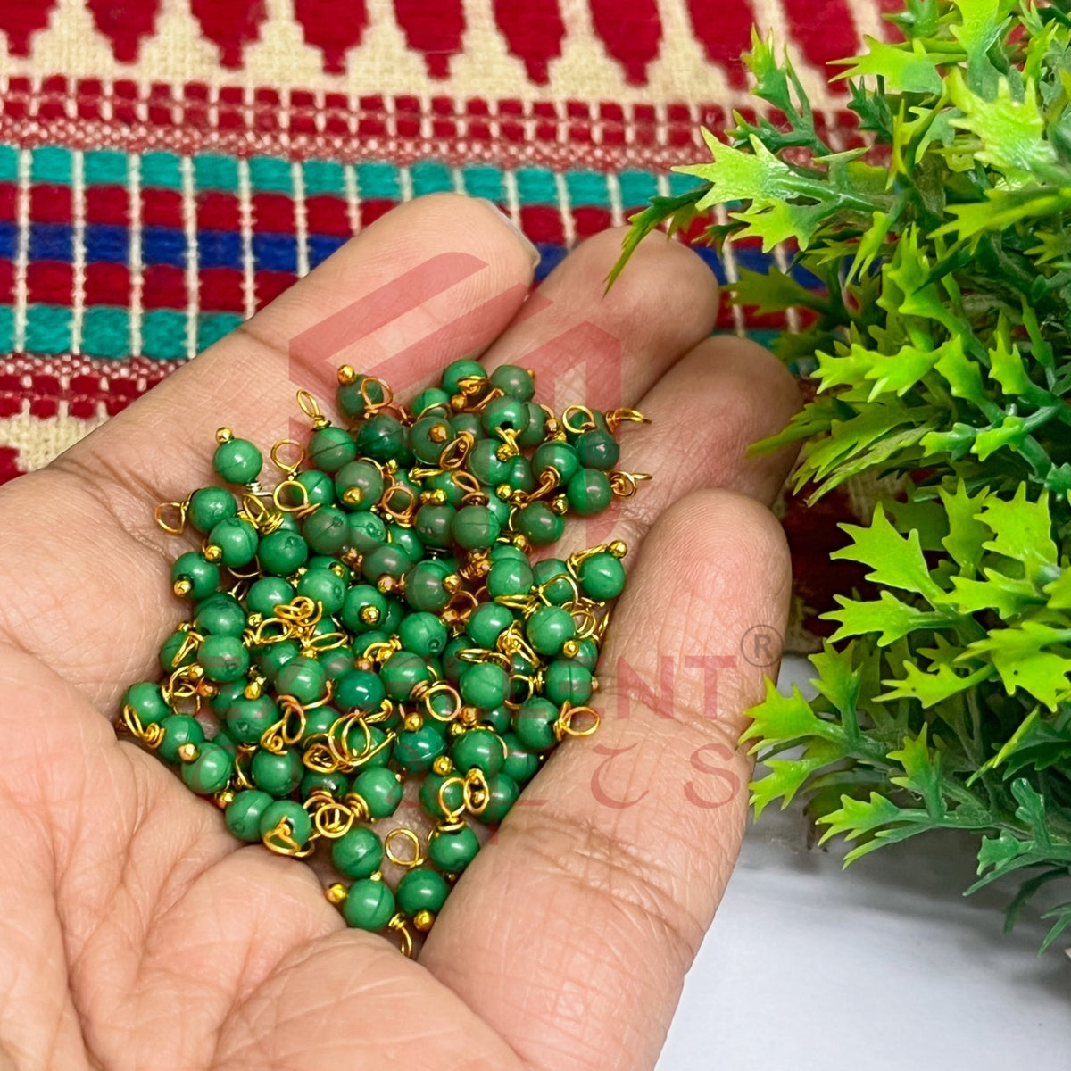 3mm Round Green Color Pearl Loreal Charms for making Jewellery - (Pack of 10g - 200-250Pcs)