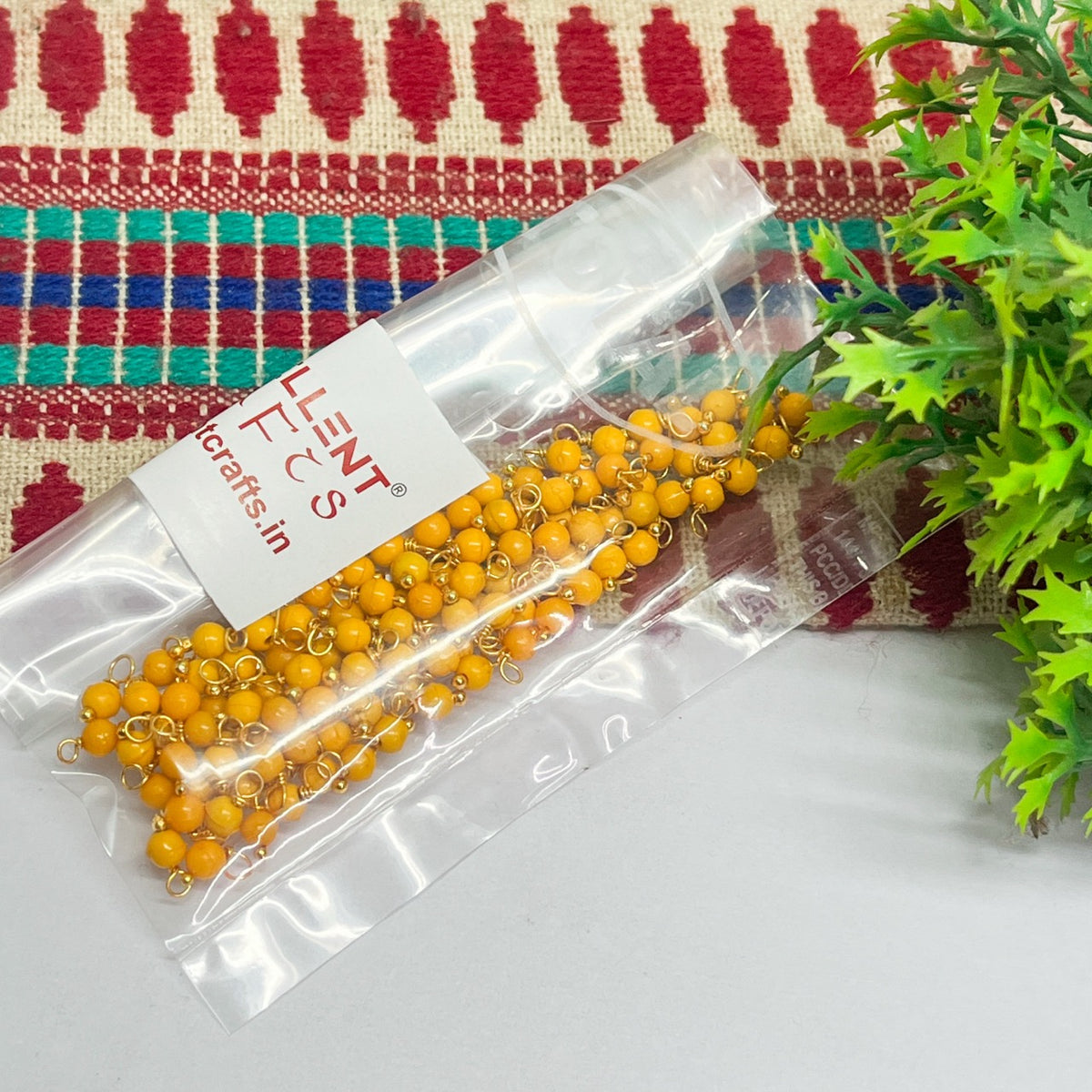 3mm Round Sunset Yellow Color Pearl Loreal Charms for making Jewellery - (Pack of 10g - 200-250Pcs)