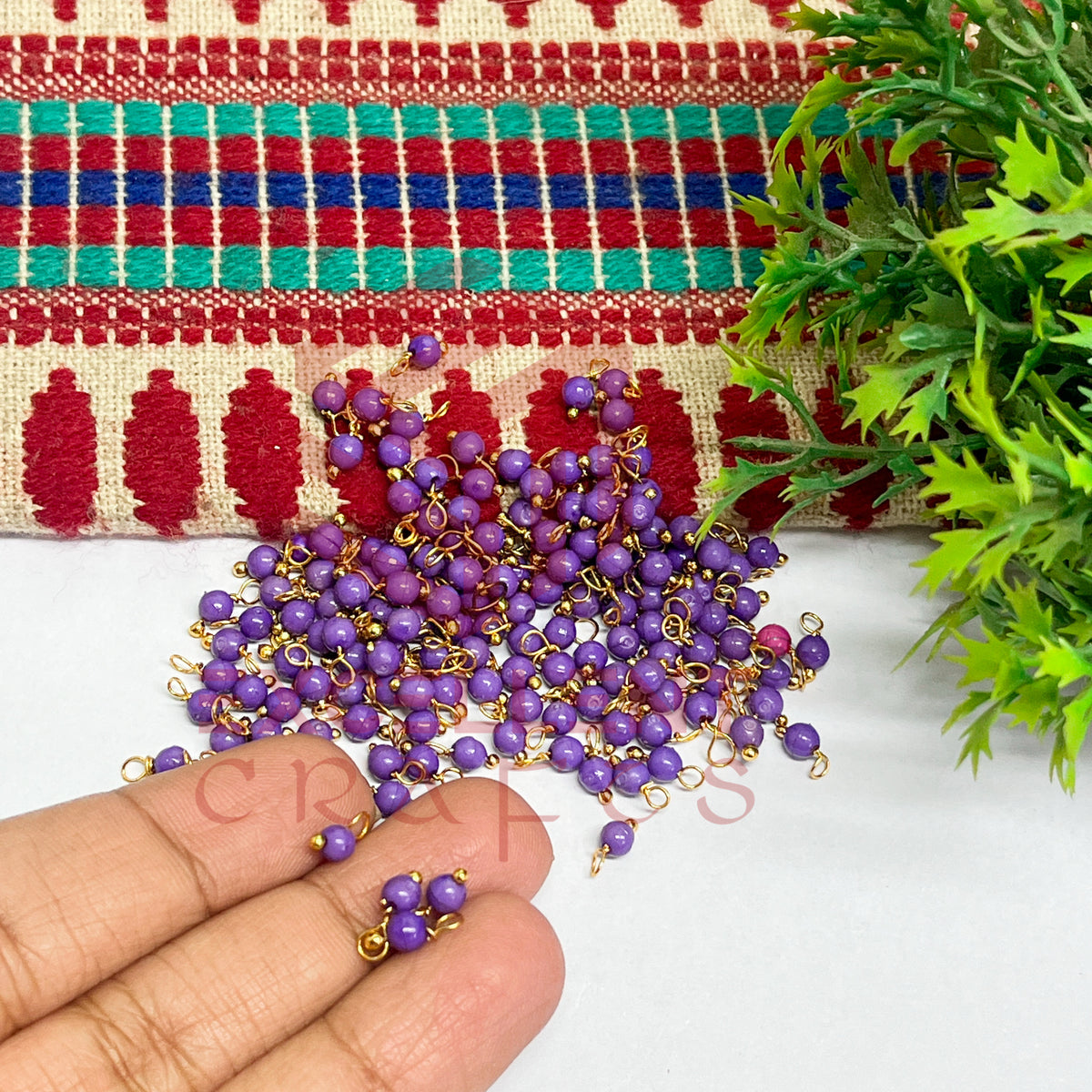 3mm Round Purple Color Pearl Loreal Charms for making Jewellery - (Pack of 10g - 200-250Pcs)