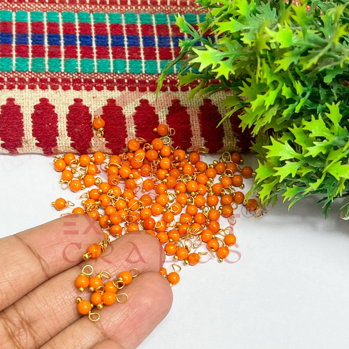 3mm Round Orange Color Pearl Loreal Charms for making Jewellery - (Pack of 10g - 200-250Pcs)