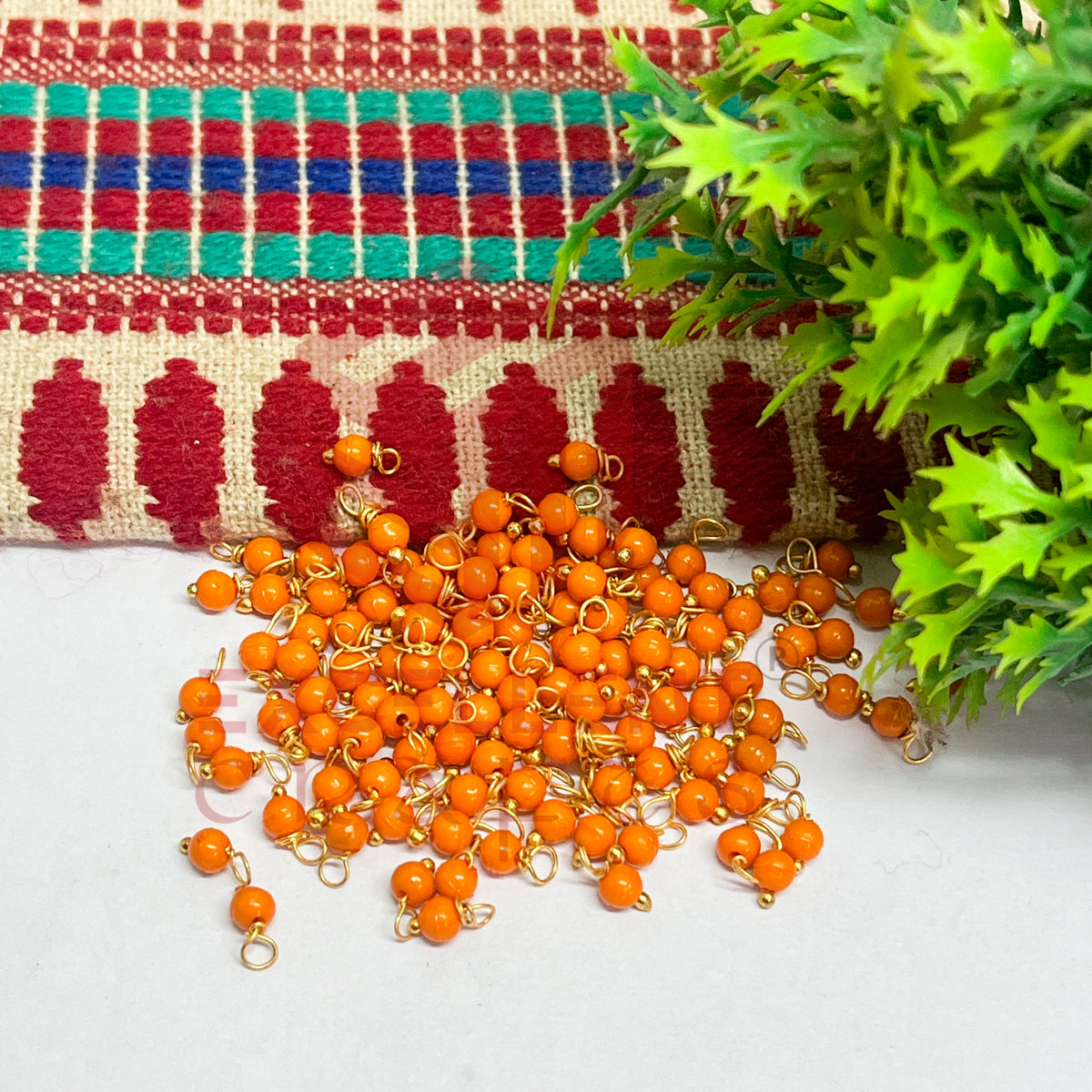 3mm Round Orange Color Pearl Loreal Charms for making Jewellery - (Pack of 10g - 200-250Pcs)