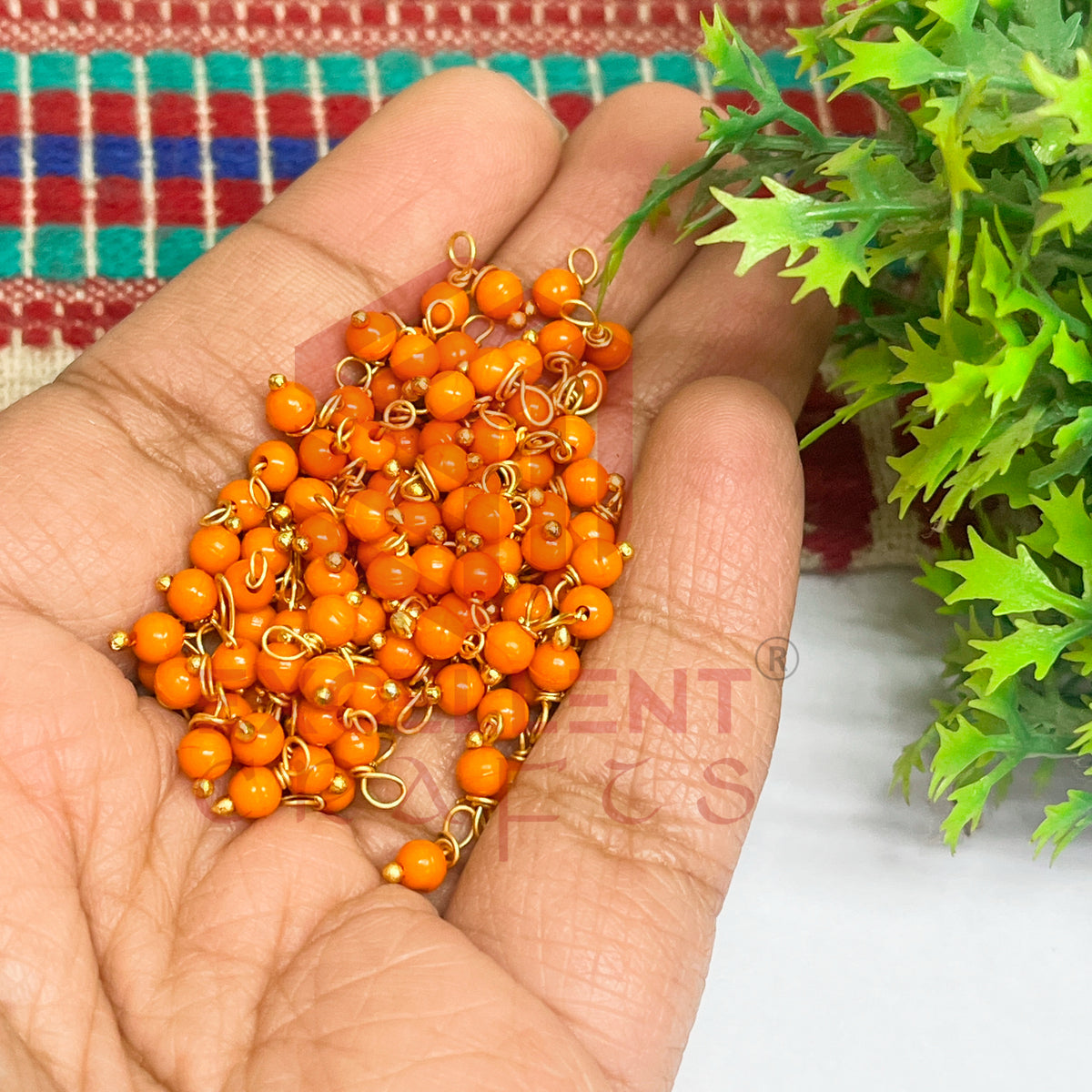 3mm Round Orange Color Pearl Loreal Charms for making Jewellery - (Pack of 10g - 200-250Pcs)