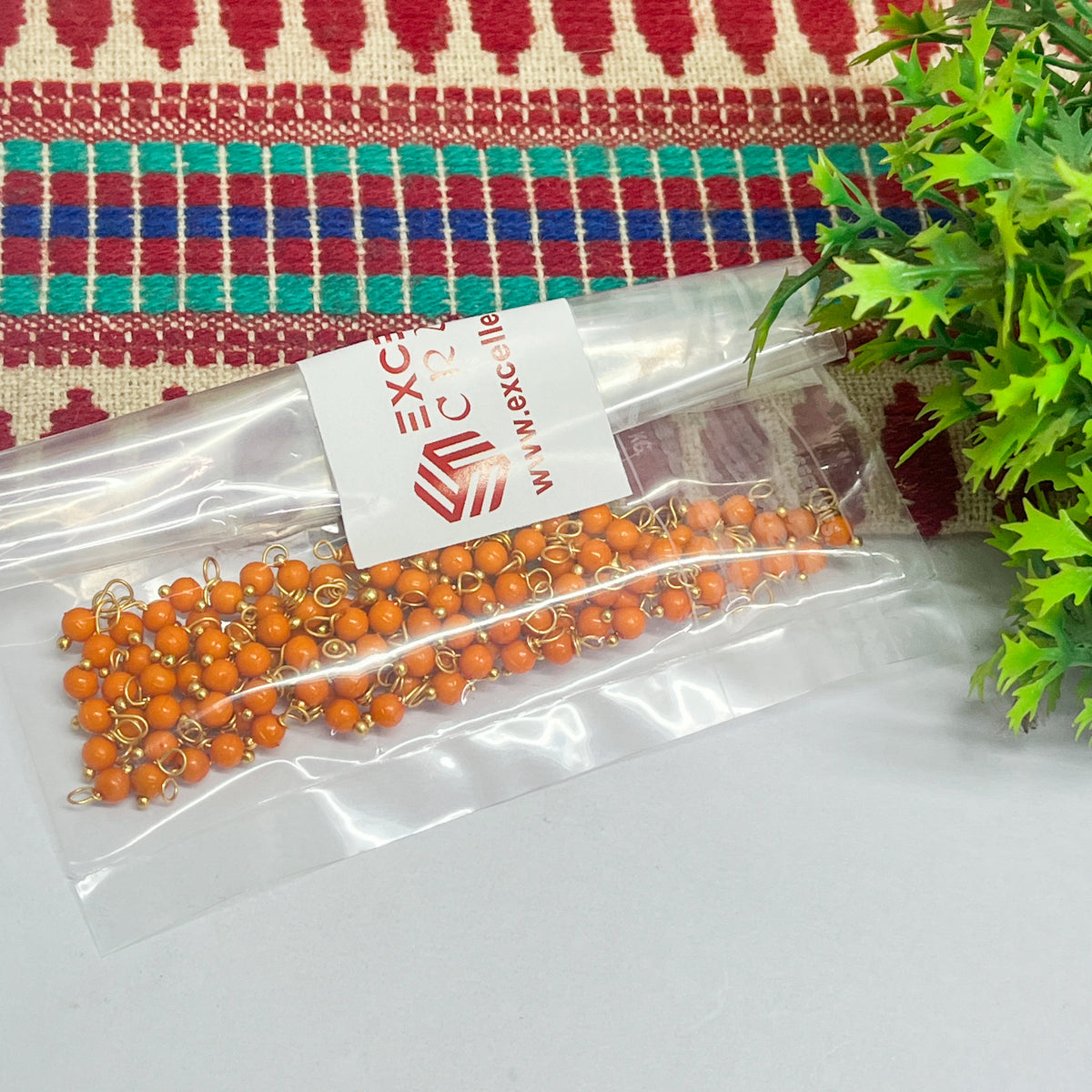 3mm Round Orange Color Pearl Loreal Charms for making Jewellery - (Pack of 10g - 200-250Pcs)