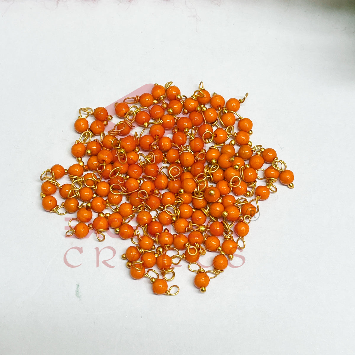 3mm Round Orange Color Pearl Loreal Charms for making Jewellery - (Pack of 10g - 200-250Pcs)