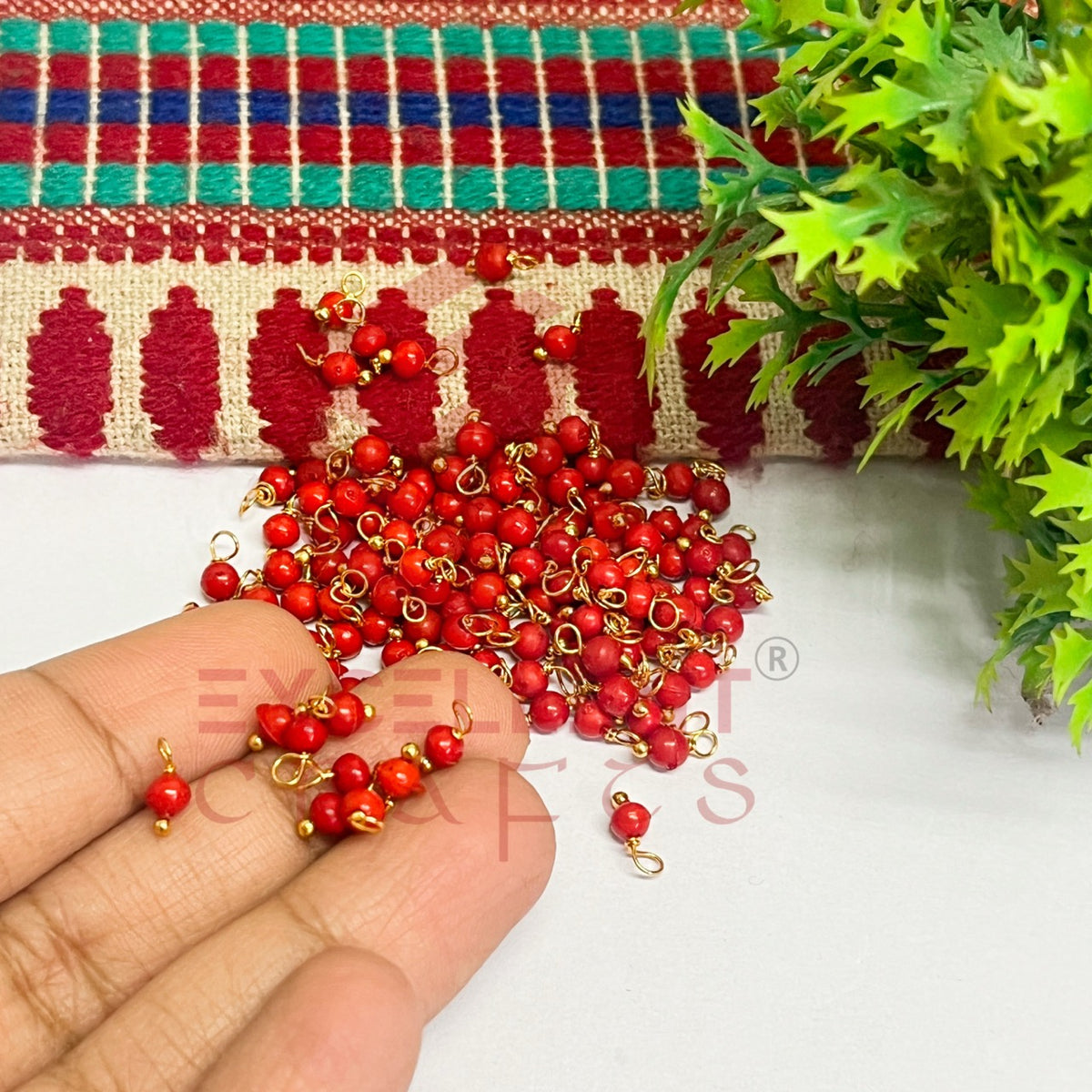 3mm Round Red Color Pearl Loreal Charms for making Jewellery - (Pack of 10g - 200-250Pcs)