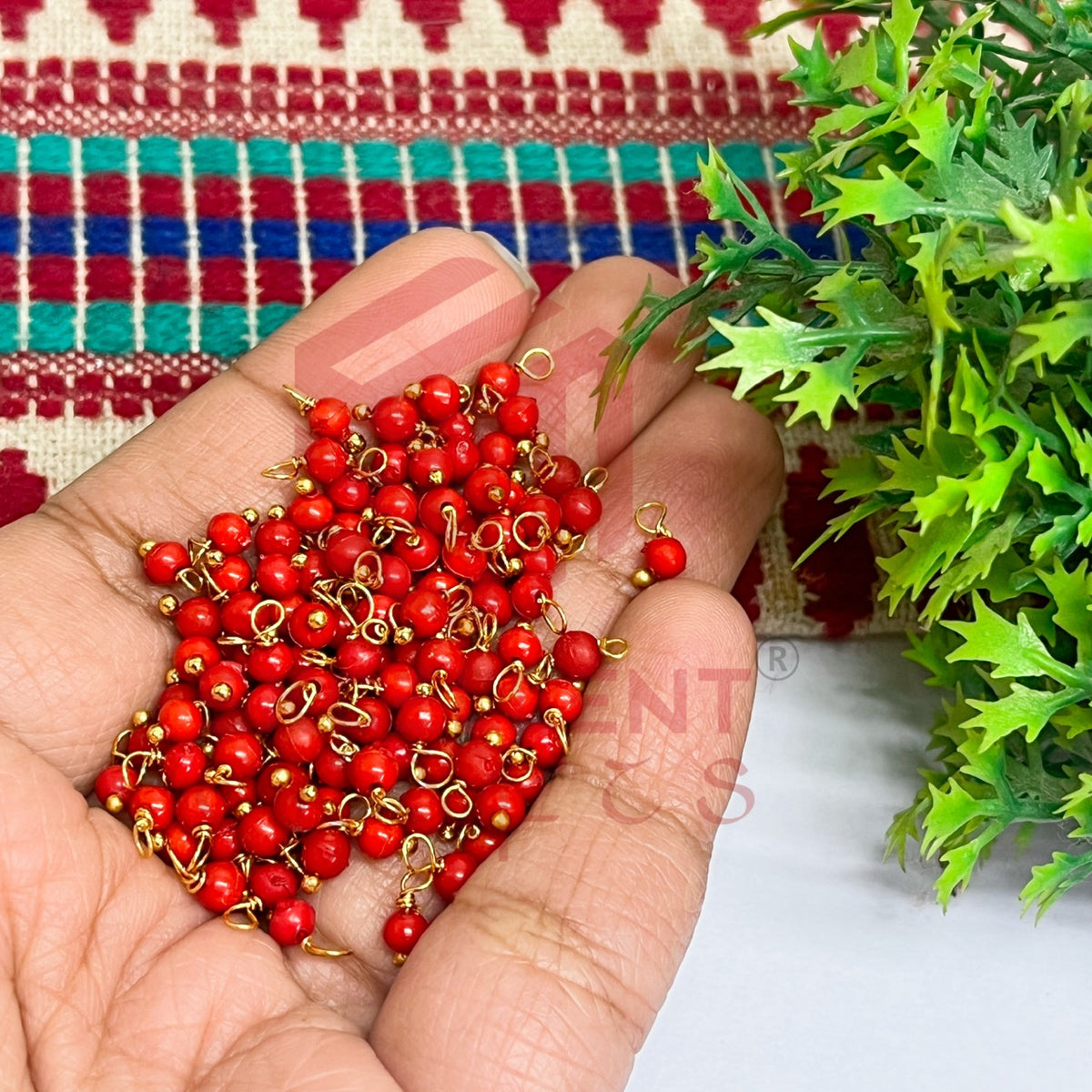 3mm Round Red Color Pearl Loreal Charms for making Jewellery - (Pack of 10g - 200-250Pcs)