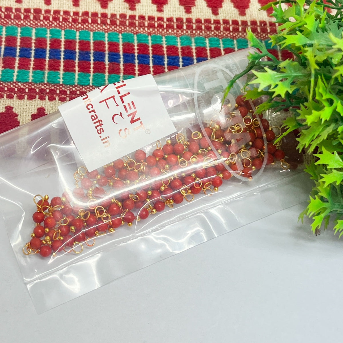 3mm Round Red Color Pearl Loreal Charms for making Jewellery - (Pack of 10g - 200-250Pcs)