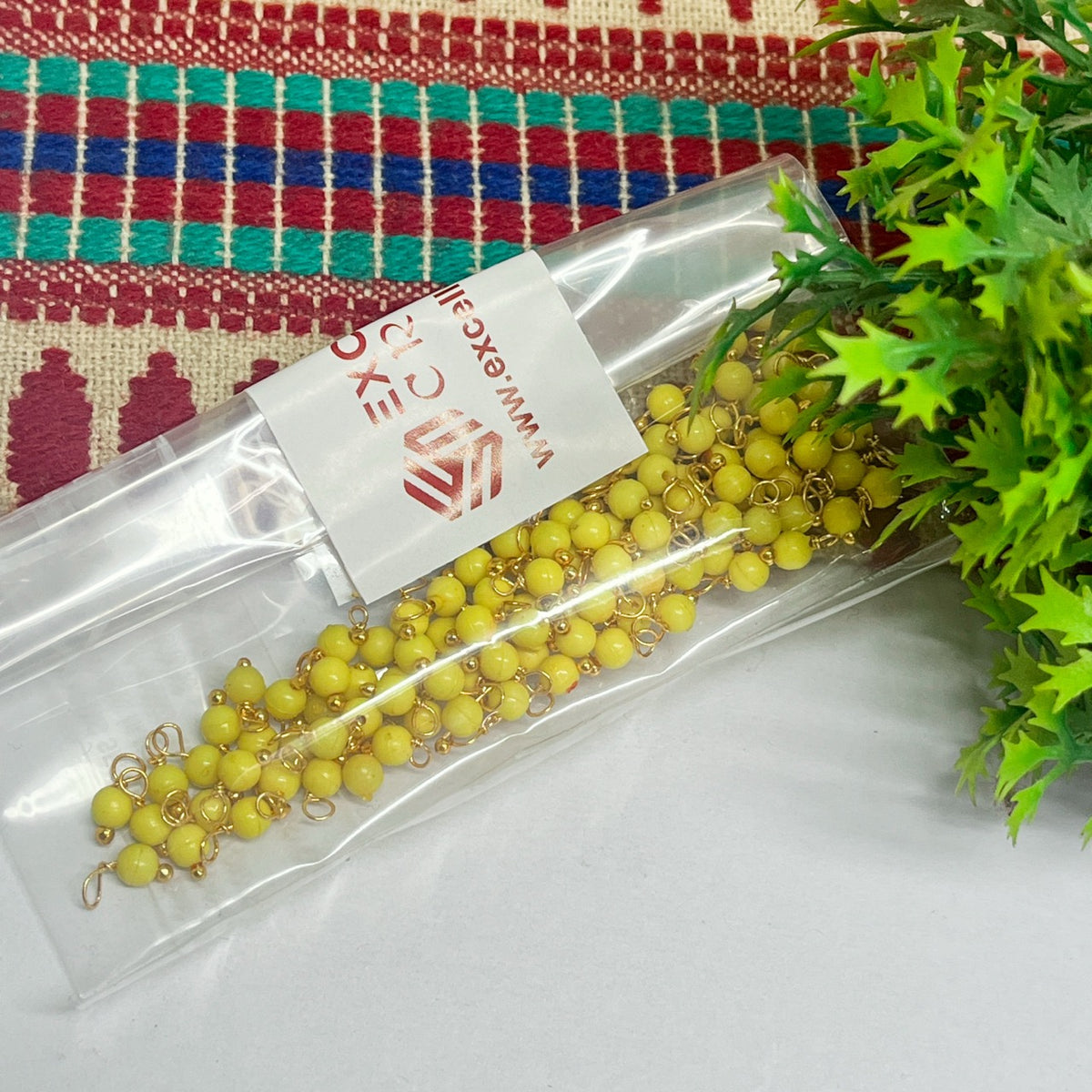 3mm Round Lemon Yellow Color Pearl Loreal Charms for making Jewellery - (Pack of 10g - 200-250Pcs)
