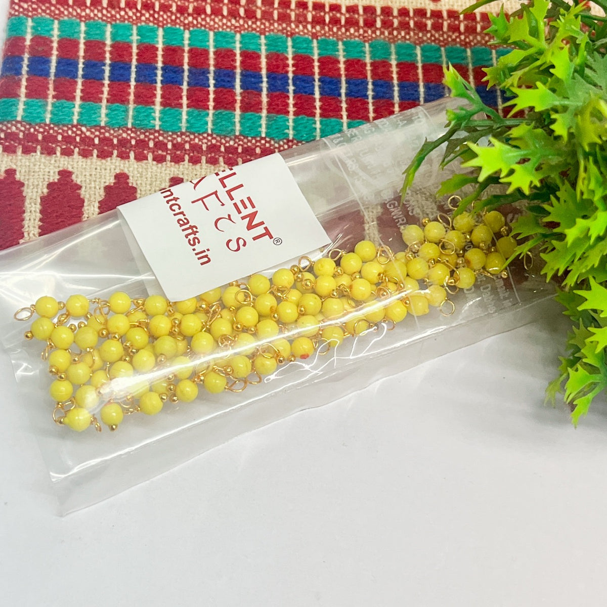 3mm Round Lemon Yellow Color Pearl Loreal Charms for making Jewellery - (Pack of 10g - 200-250Pcs)