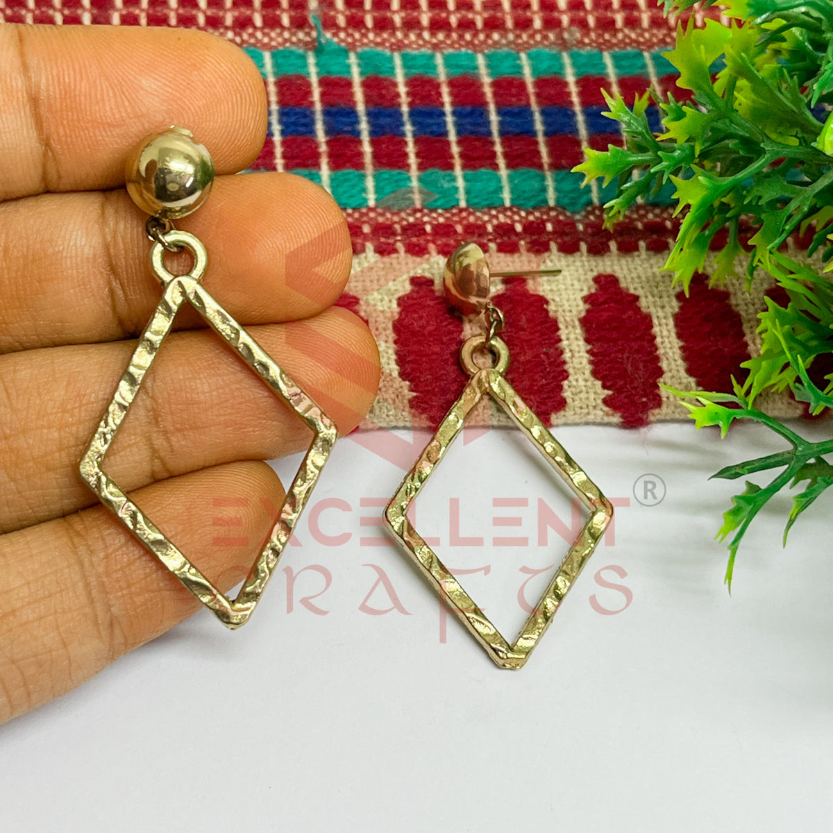 Ball Stud Diamond Shape Texture Earring Bezels - (1Pair)