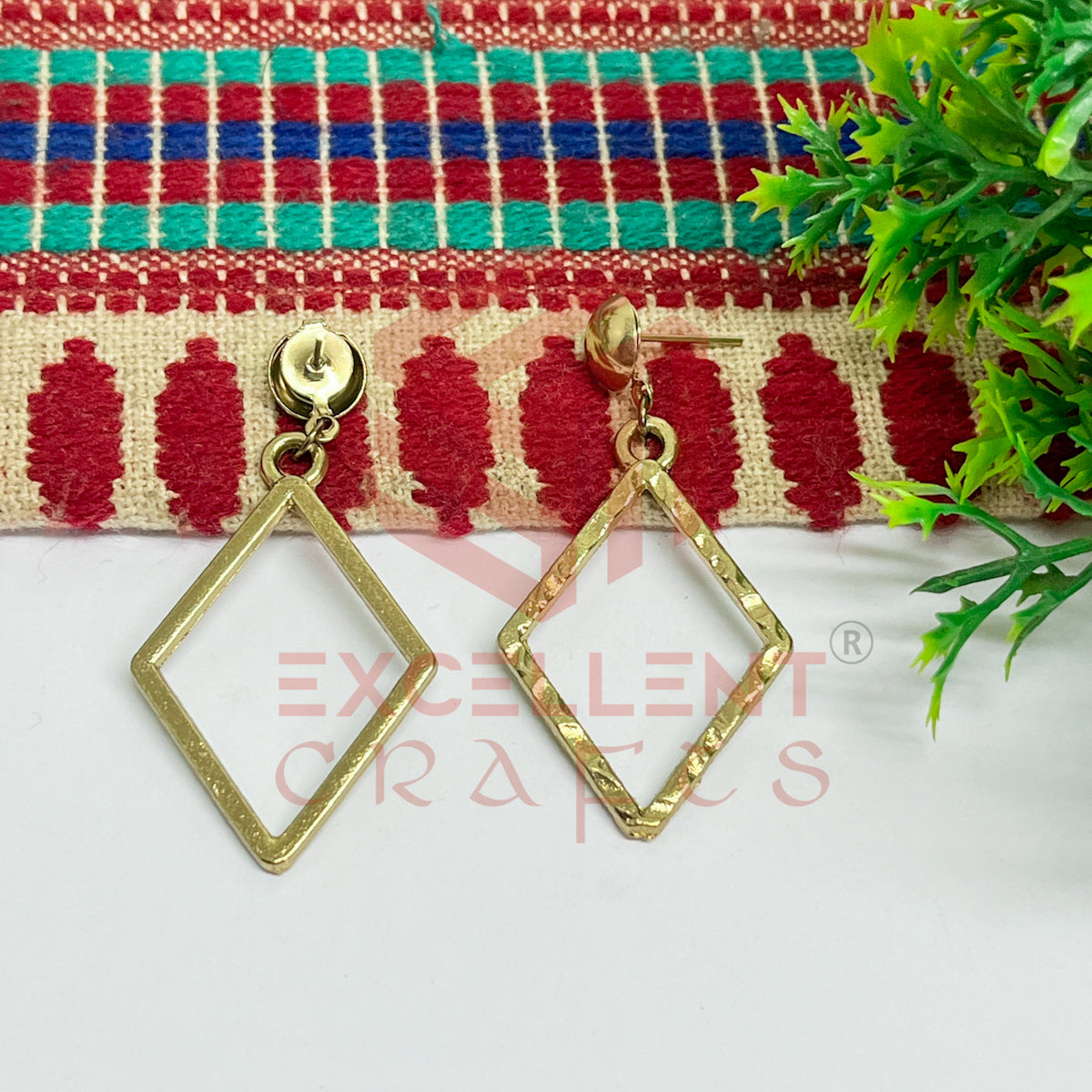 Ball Stud Diamond Shape Texture Earring Bezels - (1Pair)