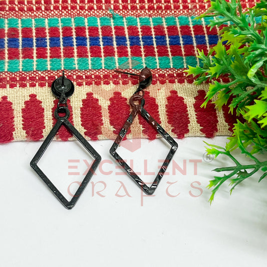 Ball Stud Diamond Shape Texture Earring Bezels - (1Pair)