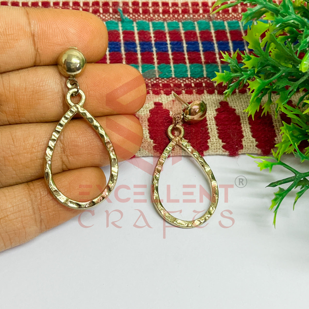 Ball Stud TearDrop Shape Texture Earring Bezels - (1Pair)