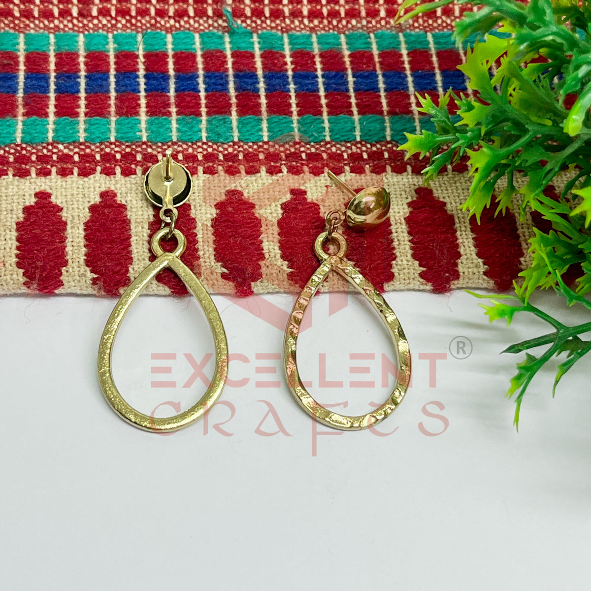 Ball Stud TearDrop Shape Texture Earring Bezels - (1Pair)