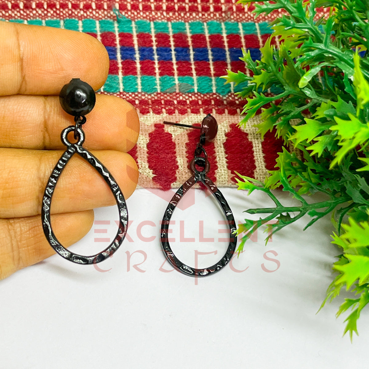 Ball Stud TearDrop Shape Texture Earring Bezels - (1Pair)