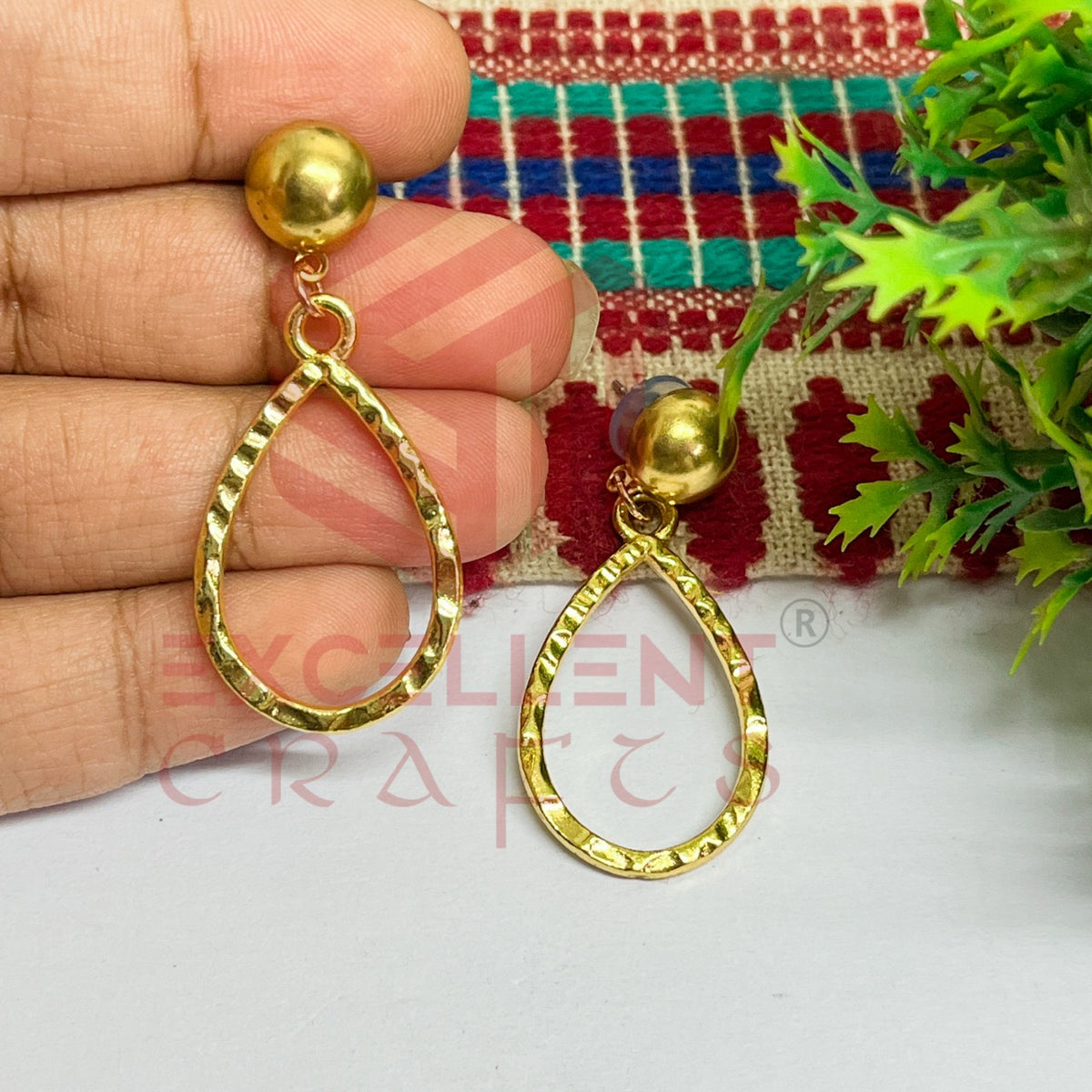 Ball Stud TearDrop Shape Texture Earring Bezels - (1Pair)