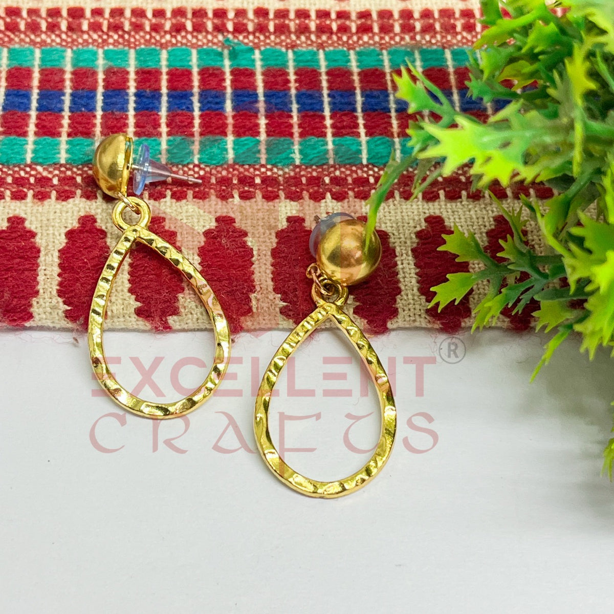 Ball Stud TearDrop Shape Texture Earring Bezels - (1Pair)