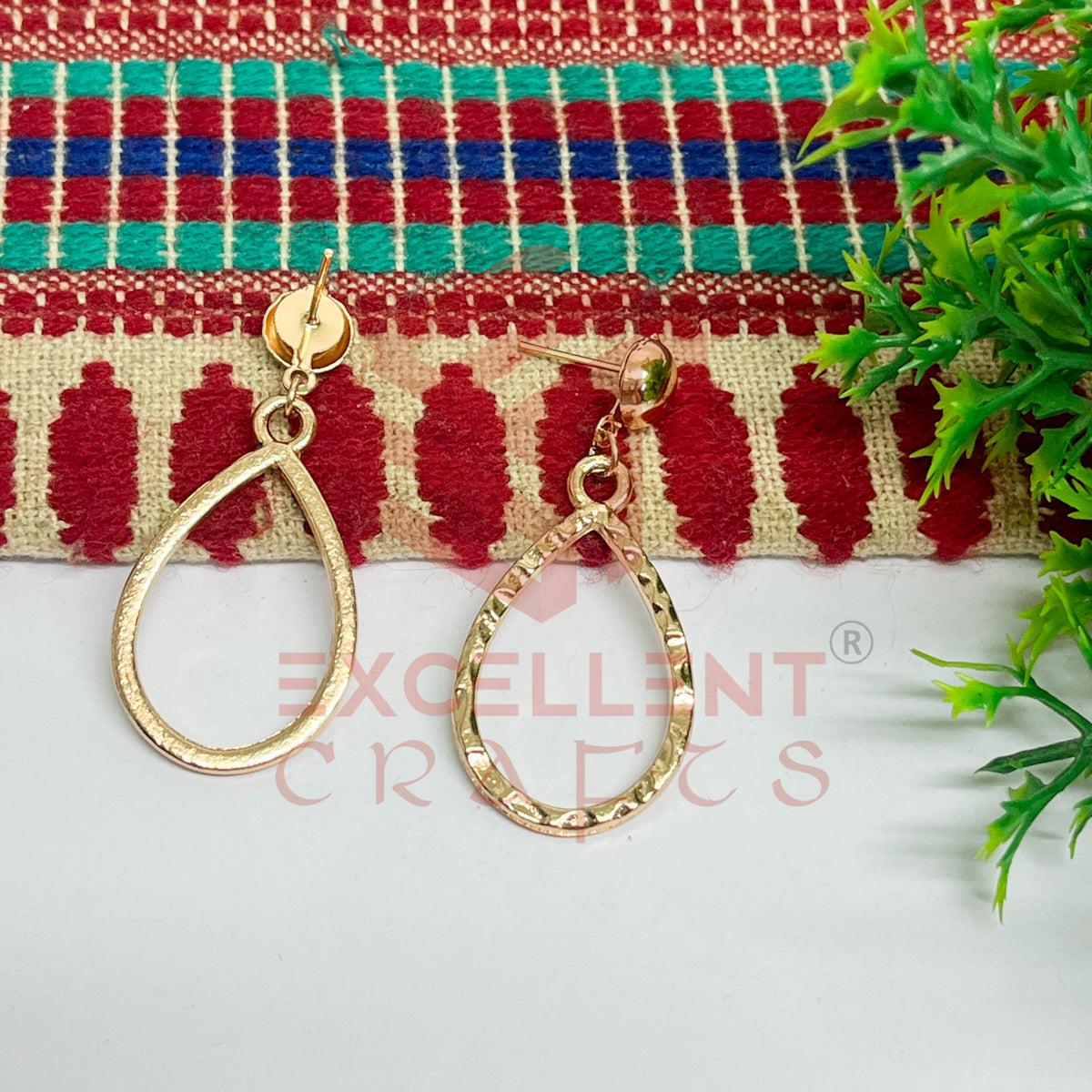 Ball Stud TearDrop Shape Texture Earring Bezels - (1Pair)