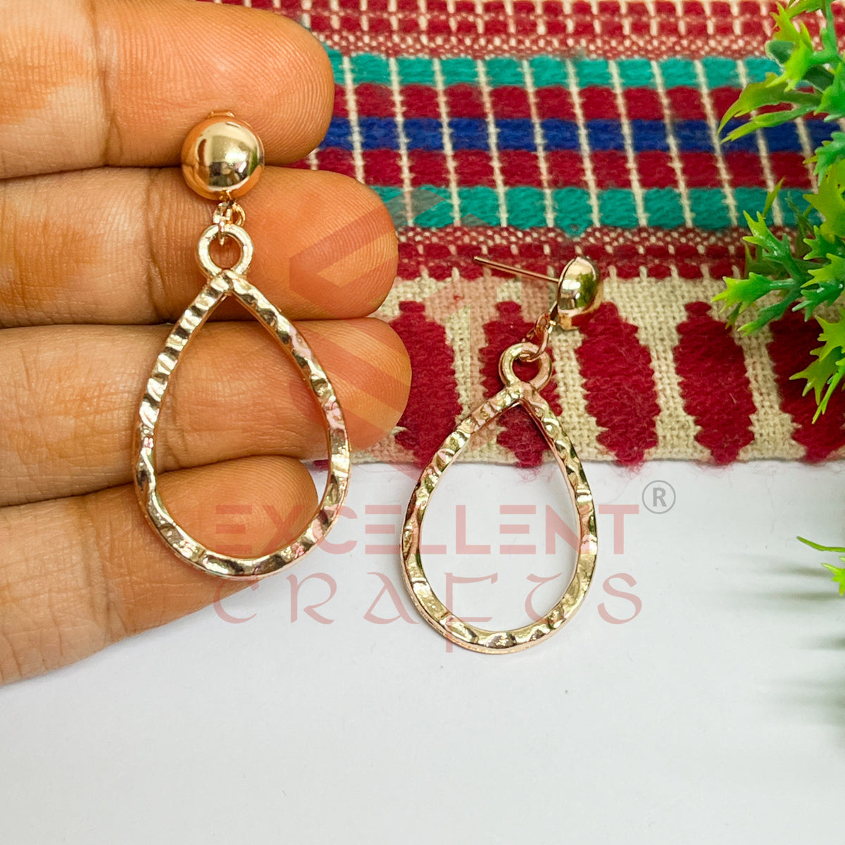 Ball Stud TearDrop Shape Texture Earring Bezels - (1Pair)